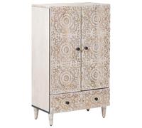 High Board White Solid Mango Wood 60x33.5x100cm 1 Drawer 2 Door Industrial Slim