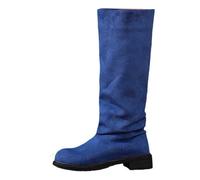 High boots women suede boot woman low heel chic and elegant Santiag comfortable boots vintage wide calf boots winter warm high boot western santiags comfort chic ankle boots shoe, 01 Blue, 4 UK
