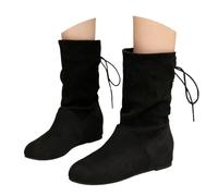High Boots Women's Simple Ankle Boots Wide Calf Women's Boots Winter Plain Casual Shoes Inner Raiser Slip Medium Ankle Boots with Faux Fur Shaft Boots, black, 5.5 UK