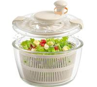 High Borosilicate Glass Salad Spinner with Microwave Safe Bowl 5.2 Quart Large Lettuce Vegetable Washer Dryer Easy Pump Dehydrator for Fruits Greens Durable Easy Clean Food Prep Tool (off-white)