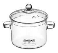High Borosilicate Glass Soup Pot with Lid Heat-Resistant Two-Eared Cooking Pot for Instant Noodles Soups and Baby Food 1900Ml Transparent Design