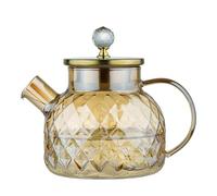 High Borosilicate Glass Water Pitcher, Amber Cold Beverage Jug, Large Capacity Heat-Resistant for Tea & Home Use, Tea Pot with Strainer for Loose Leaf Tea 1000ml