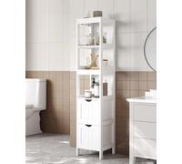 High Cabinet Bathroom Storage Cabinet With Legs Slim Column With 2 Drawers And 3 Open Compartments, White