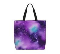 High-capacity,lightweight,durable reusable Magic Galaxy Sky Purple Print tote bags designed for everyday shopping