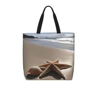 High-capacity,lightweight,durable reusable Starfish Seashell Sandy Beach Print tote bags designed for everyday shopping