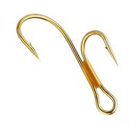 High Carbon Steel Double Fishing Hook for Pike & Predatory Fish - Barbed Crank Hook with Large Eye, 20pcs Lot, Sizes 2#, 4#, 6#, 8#, Gold Finish(2#)