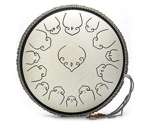 High Carbon Steel Tongue Drum, C Key 14 Inch 15 Notes Ethereal Drum W/Hammer, Drumstick Bracket, Finger Sleeve, Travel Bag For Camping Meditation Yoga (Color : White)