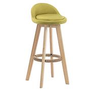 High Chair, Bar Stool, Solid Wood Frame with Linen Cushion, Sitting Height 53/63/73/83cm, and Natural Style, Suitable for Bar, Restaurant, Study (Green,83cm)