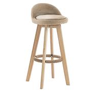 High Chair, Bar Stool, Solid Wood Frame with Linen Cushion, Sitting Height 53/63/73/83cm, and Natural Style, Suitable for Bar, Restaurant, Study (Khaki,63cm)