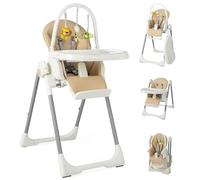 High Chair for Babies and Toddlers, Foldable Highchair with 7 Different Heights 4 Reclining Backrest Seat 3 Setting Footrest, Removable Tray Built-in Rear Wheels with Locks