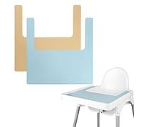High Chair Placemat, 2 Durable for IKEA High Chair Mat, Clean and Hygienic, Suitable for IKEA Antilop Highchai, for Toddlers and Babies (Khaki/Blue)