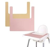 High Chair Placemat, 2 Durable for IKEA High Chair Mat, Clean and Hygienic, Suitable for IKEA Antilop Highchai, for Toddlers and Babies (Khaki/Pink)