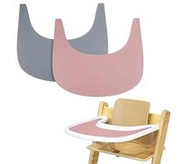 High Chair Placemat, 2 Pieces Durable High Chair Placemat Silicone, for Tripp Trapp High Chair Accessories, Suitable for StokPG-01ke Tripp Trapp High Chair Tray (Grey/Pink)