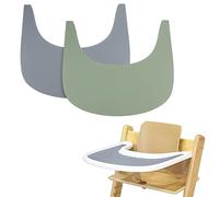 High Chair Placemat, 2 Pieces Durable High Chair Placemat Silicone, for Tripp Trapp High Chair Accessories, Suitable for StokPG-01ke Tripp Trapp High Chair Tray (Grey/Green)