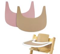High Chair Placemat, 2 Pieces Durable High Chair Placemat Silicone, for Tripp Trapp High Chair Accessories, Suitable for StokPG-01ke Tripp Trapp High Chair Tray (Khaki/Pink)