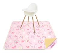 High Chair Splash Floor Mat,Unicorn Castle Waterproof Washable Slip Splash Mat for Under High Chair Food Catcher,Pink Rainbow,107x117cm
