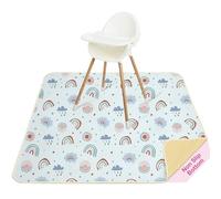 High Chair Splash Floor Mat,Unicorn Castle Waterproof Washable Slip Splash Mat for Under High Chair Food Catcher,Light Blue Rainbow,107x117cm
