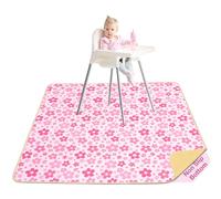 High Chair Splash Floor Mat,Unicorn Castle Waterproof Washable Slip Splash Mat for Under High Chair Food Catcher,Pink Flower,107x117cm