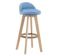 High Chair, Stool, Solid Wood Frame with Linen Cushion, Sitting Height 53/63/73/83cm, and Natural Style, Suitable for Bar, Restaurant, Study (Blue,73cm)
