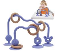 High Chair Toys,Purphy Baby Teether 6 Months Baby Toys Montessori Teething Toys, Baby Sensory Toys Food Grade Silicone Wooden Baby Toys for Baby Gifts Infant Toddlers(Blue) (Purple)