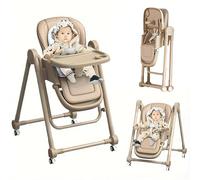 High Chairs for Babies and Toddlers, Foldable Baby High Chair with Wheels, 8 Adjustable Height & 6-Position Backrest, Portable Baby Swings for Infants with 5 Point Harness and Double Removable Tray