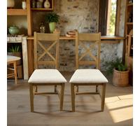 High Cross Backed Dining Chair Beige Wool Seat Solid Oak Legs Home Source Beige One Size