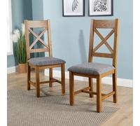 High Cross Backed Dining Chair Grey Checked Seat Solid Oak Legs Home Source Grey One Size