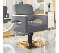 High-Density Foam PU Leather Barber Chair with 360° Rotation Adjustable Height Golden Base and Armrests for Salon and Barbershop (Gray)