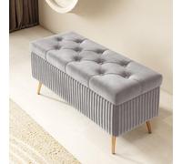 High-Density Foam Storage Bench Upholstered End of Bed Footstool with Large Hidden Storage Metal Legs for Bedroom & Living Room Light Gray (60cm/23.6in)
