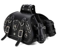High-Density Leather Motorcycle Saddlebags- Throw Over Saddle Bags,Panniers Side Bags with Cup Holder,Harley Sportster Waterproof, Side Tool Bag,Storage Tool Bag for Motorbike,Universal,1 Pair,Black