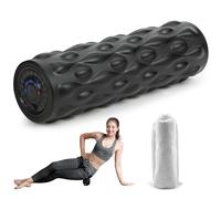 High-Density Vibrating Foam Roller Black with 4 Customizable Speeds for Deep Tissue Massage, Muscle Recovery and Pain Relief -Rechargeable with Portable Bag