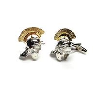 High Detail Two Tone Rhodium & Gold Plated Roman Helmet Cufflinks Presented in a Cufflink Box