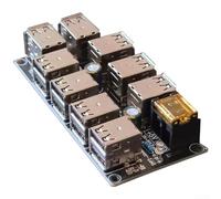 High Efficiency 18 Port USB Charging Hub with Magnetic Base, Stable Power Distribution for Multiple Devices, 5V Input Expansion Board with RGB LED, Black(A)