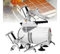 High Efficiency Cake Airbrushing System Kit,180W Commercial Desserts Decor Baking Sandblasting Machine with 3 Guns,70L/Min Dual Fan Compressor, for Cake, Nail Art, Model Coloring