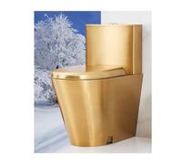 High-efficiency Water-saving One-piece Toilet Anti-freezing And Cracking,Stain 3/6L Dual Flush Siphon Bidet Toilet Gold For Homes, High-speed Rails, Subways, Trucks(Gold,Ground drainage)