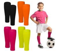 High Elastic Sock Sleeves Fluorescent - 4 Pairs Cut Football Socks Kids, Soccer Shin Guards Sleeves, Soft Team Leg Sock Sleeve, Comfort Footless Football Socks, Anti Slip Sock Sleeves for Soccer Sport