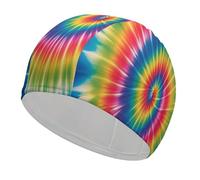 High Elasticity Fabric Swim Cap for Long Short Hair | Comfortable Breathable Cloth Swimming Cap, Non Slip Tie Dye Rainbow Swimming Hat Soft Bathing Cap for Women Men