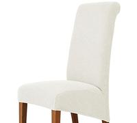 High Elasticity Flannel Chair Cover for Dining Room & Office - Universal High Back XL Size (60-75cm) - Milk White - Protects & Enhances Furniture
