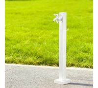 High-End 304 Stainless Steel Garden Water Column - Vertical Square Freestanding Hose Holder with Double Faucet Antifreeze Design for Patio & Backyard (White)