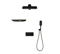 High-end All-Copper Concealed Thermostatic Brushed Gold Storage, Pressure-Increasing Button Shower Head Set(Matte Black)