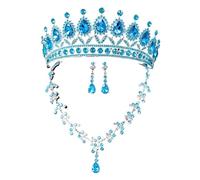 High-End Bridal Three-Piece Set - Necklace, Earrings & Crown For Wedding Season(Silver lake blue)