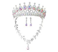 High-End Bridal Three-Piece Set - Necklace, Earrings & Crown For Wedding Season(SilverColorful)