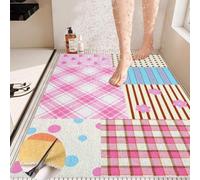 High-end Dopamine Rubber Loofah Quick-Dry Shower Mat(Pink Plaid,50x80cm)