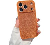 High-End Glitter Electroplated Case, Cute Bling Glitter Phone Cover, Luxury Finish Shiny Leather Full Body Protective Case for iPhone 17/16/15/14/13 The Entire Serie (13pro,Orange)