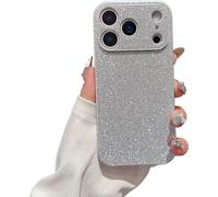 High-End Glitter Electroplated Case, Cute Bling Glitter Phone Cover, Luxury Finish Shiny Leather Full Body Protective Case for iPhone 17/16/15/14/13 The Entire Serie (15pro,Silver)
