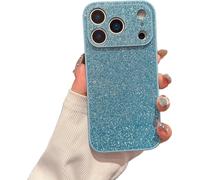High-End Glitter Electroplated Case, Cute Bling Glitter Phone Cover, Luxury Finish Shiny Leather Full Body Protective Case for iPhone 17/16/15/14/13 The Entire Serie (16pro,Blue)