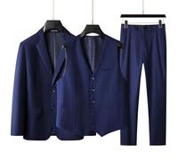 High-End Large Size Men's Suit (Suit + Vest + Trousers) Plus Fat Fat Business Formal Coat Wedding Dress 3 Sets Fourseasons,blue,XXL