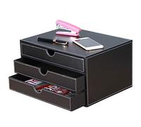 High-end PU Leather Desk Organizer File Cabinet Executive Office Supplies Desktop Filing A4 File Cabinet Stackable Storage Organizer Box with 3 Drawers (Black)…