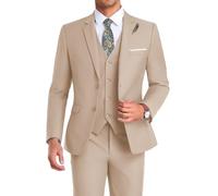 High-End Suits 3 Pieces Men Suit Set Slim Fit Groomsmen/Prom Suit for Men Two Buttons Business Casual Suit, Beige, Large