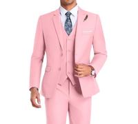 High-End Suits 3 Pieces Men Suit Set Slim Fit Groomsmen/Prom Suit for Men Two Buttons Business Casual Suit, Pink, Large